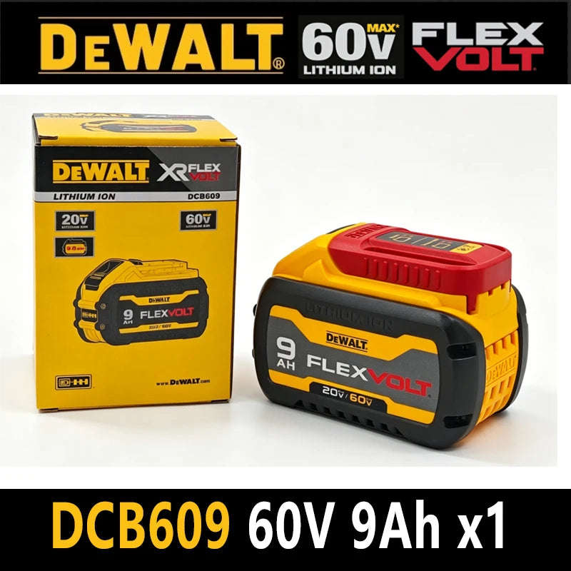 100% Genuine DEWALT FLEXVOLT 20V / 60V MAX Battery 60V 9Ah Powerful 180W 21700 Cell DCB609 DCB606 For Dewalt Replacement battery