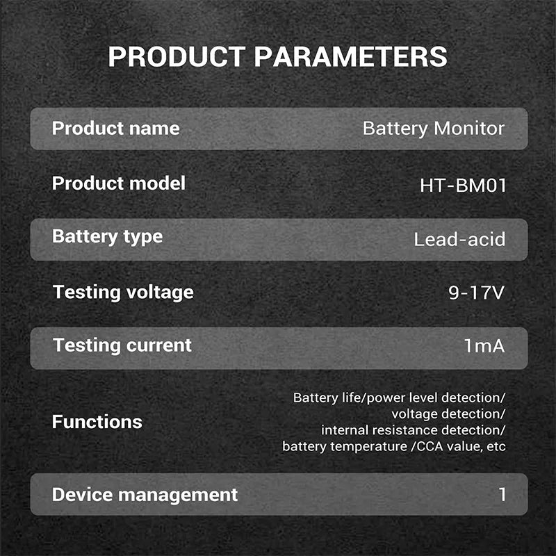 12V Battery Monitor Bluetooth Analyzer - HT-BM01 Wireless Data Tidesmit