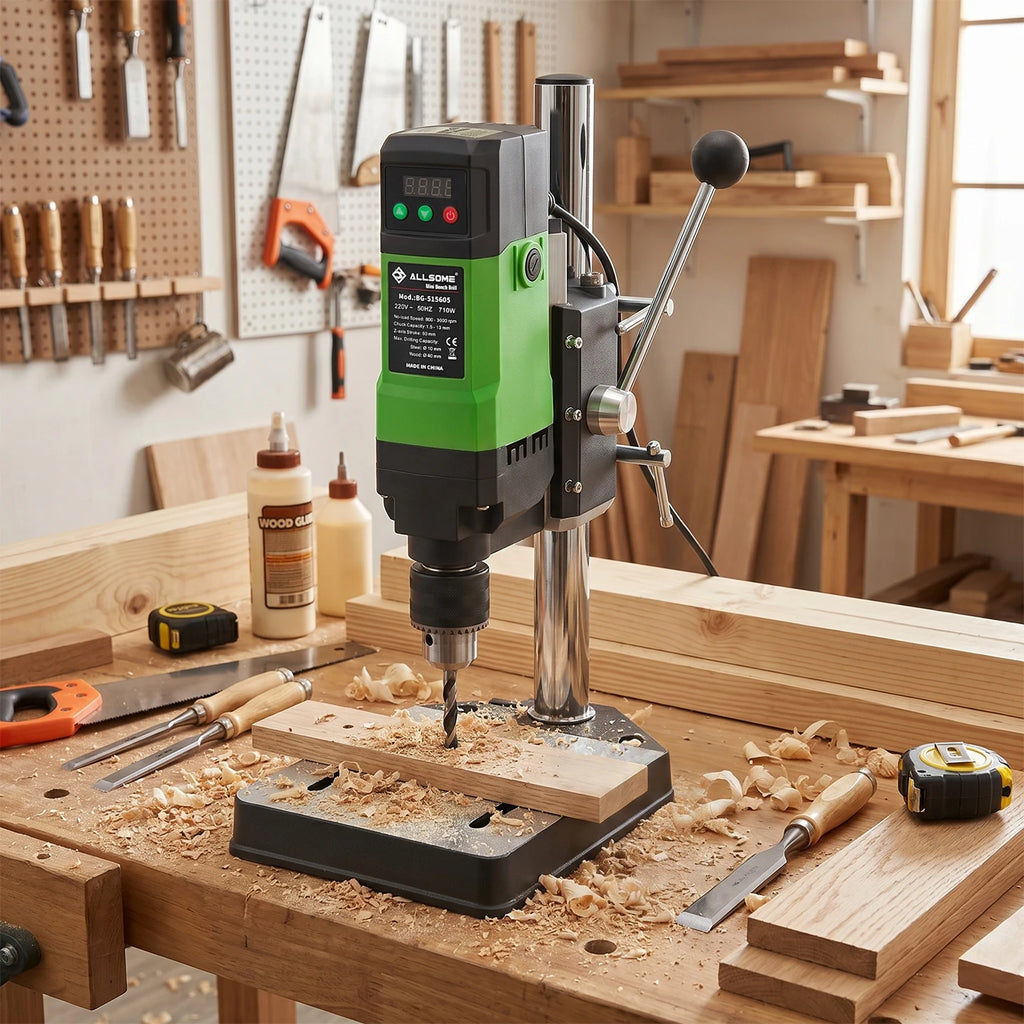 ALLSOME 710W Benchtop Drill Press, 800-3000r/min Variable Speed Drilling Machine,1.5-13mm Chuck