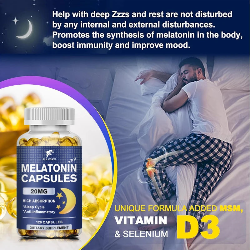 Melatonin 20mg, Sleep Dietary Supplement, 120 Strawberry Flavored Capsules, Contains Melatonin - Healthy Sleep