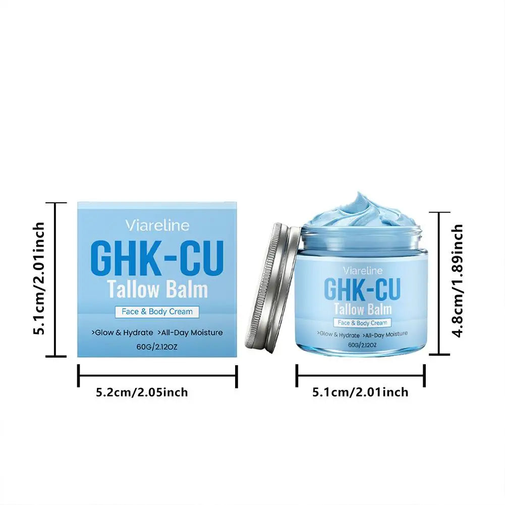GHK-Cu Peptide Cream for Face, Blue Beef Tallow Moisturizer with Copper Peptides Gentle Safe for Face Hands Body Deep Nourishing