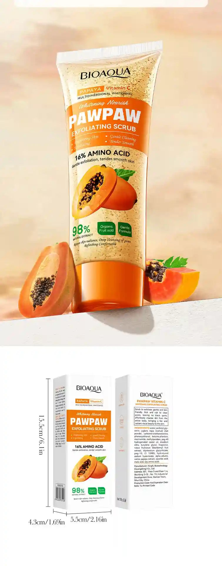 Papaya Vitamin C Exfoliating Scrub 100g - Natural Salon-Quality Deep Cleansing Scrubs Treatments Tidesmit