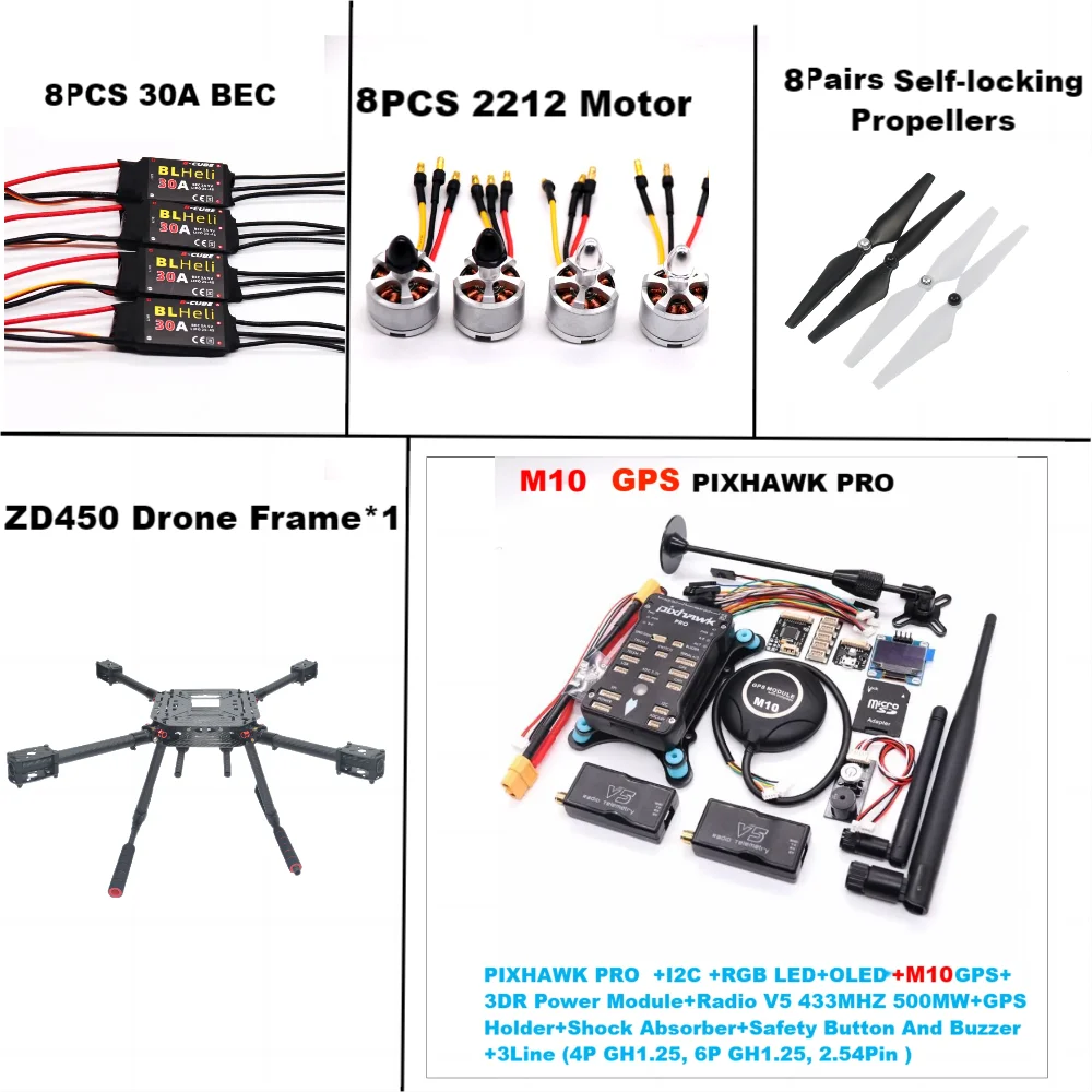 F450 GPS Quadcopter Drone Kit with Ardupilot and M10 Precision Tracking 433MHZ 500MW M10 Tidesmit