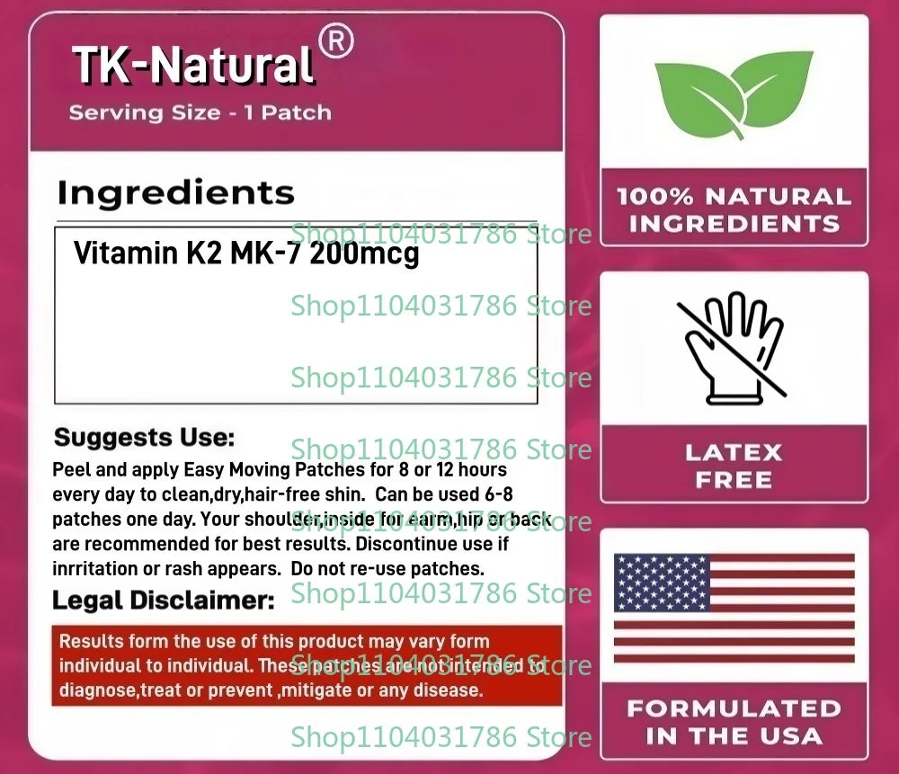 30 Patches  Vitamin K2 MK-7 Transdermal Patches - Bone, Joint, & Immune Support