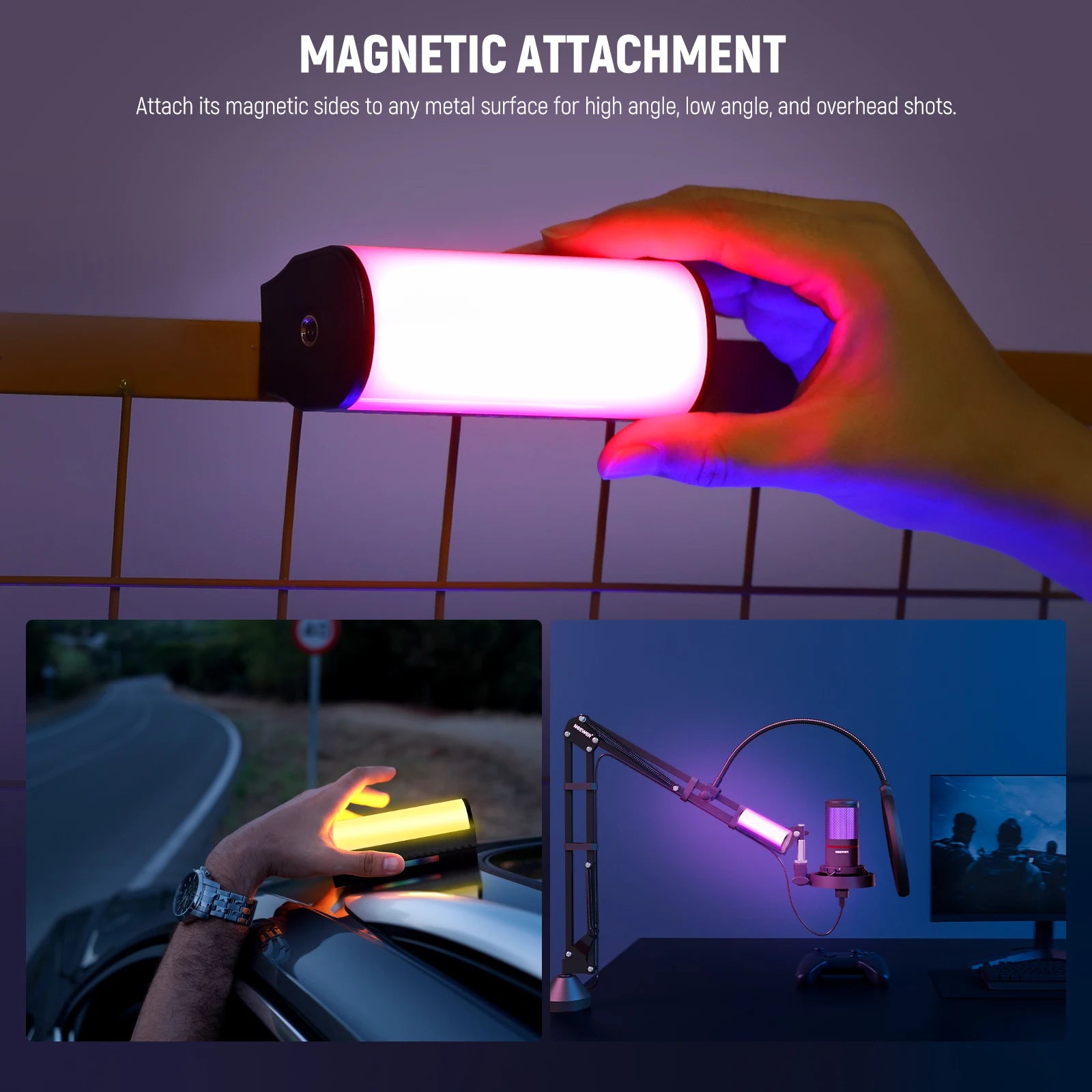 Magnetic RGB LED Light Wand - App-Controlled Content Creation Lighting Tidesmit
