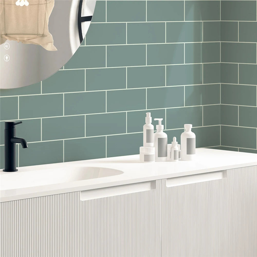 9/27/54PCS Pink Yellow Green Brick Tile Stickers For Kitchen Bathroom Wallpaper Waterproof Peel&Stick DIY Wall Sticker Home Deco