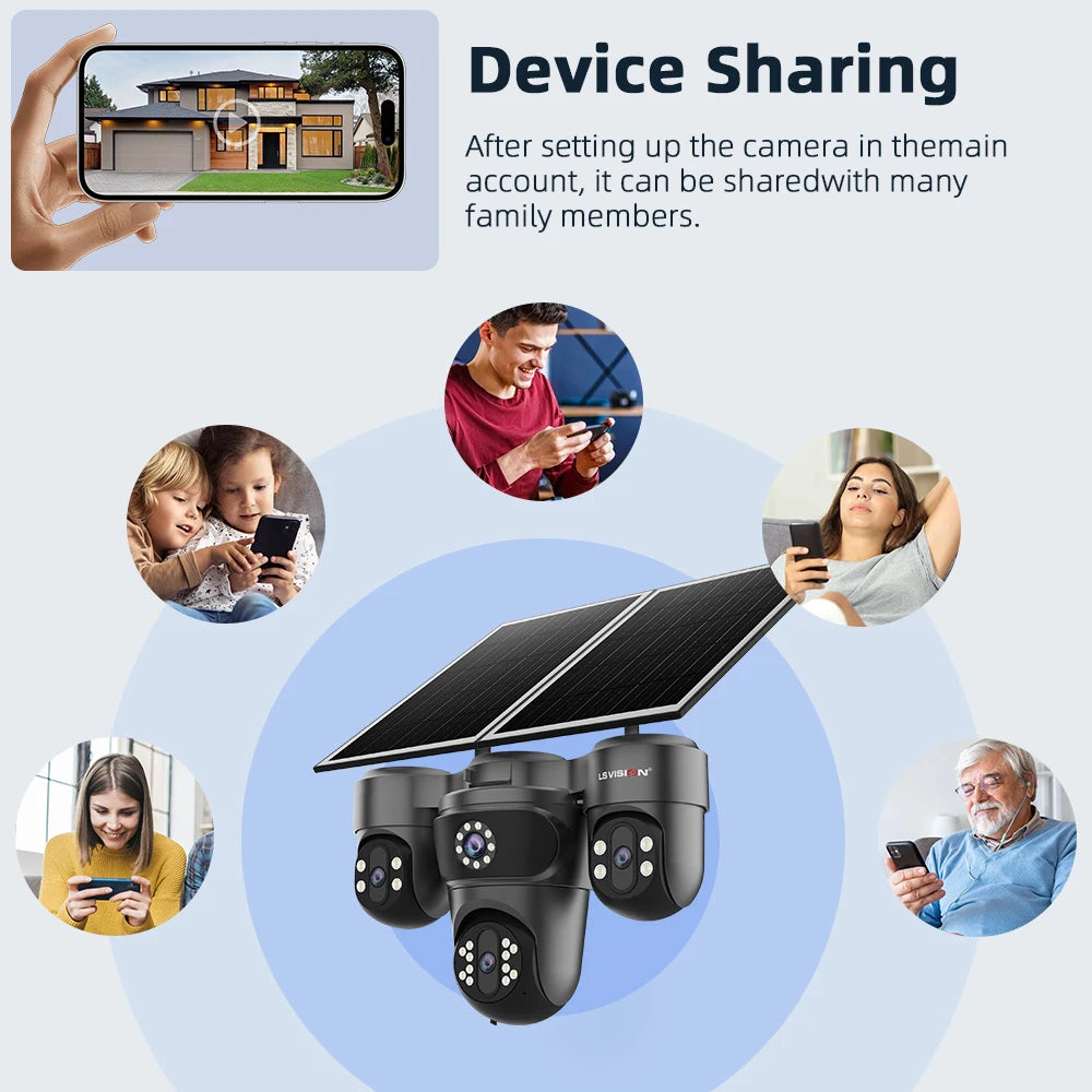 LS VISION Four Screens Camera Outdoor House Surveillance Cameras  4G SIM Wireless Camera Humanoid Automatic Tracking Ai Zoom