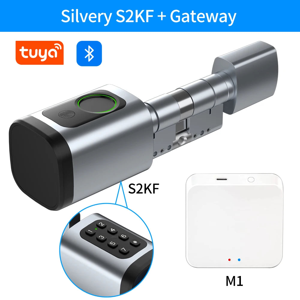 Support Tuya App Intelligent Plug-in Lock IP65 Biometric Fingerprint App Control Cylindrical Bolt Alex/Google Home/Office Door