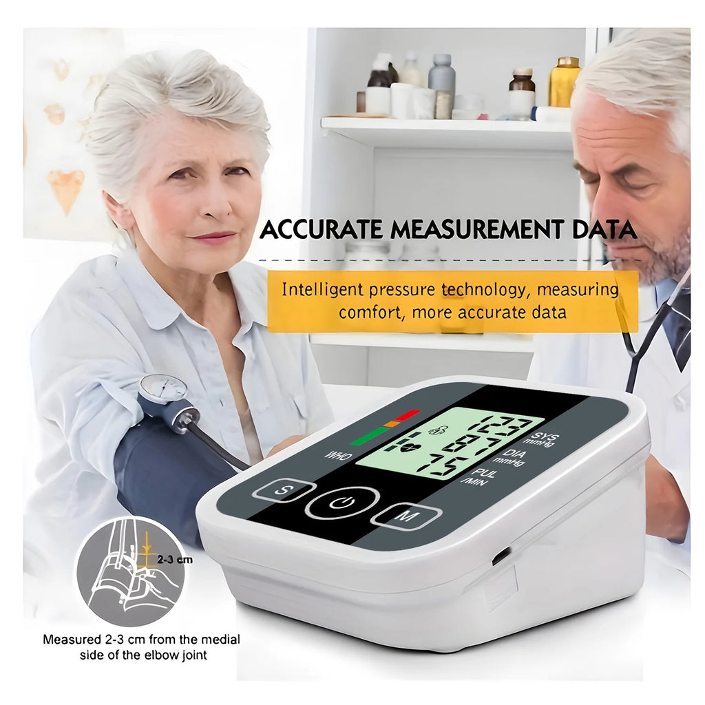 Upper Arm Blood Pressure Monitor Heart Rate Health Blood Pressure Detector Arm Cuff Digital BP Meter Pluse Automatic Tensiometer
