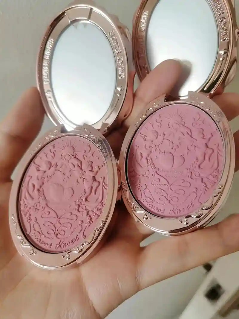 Tidesmit Flower Knows Strawberry Rococo embossed blush powder in smooth long-lasting face makeup texture close-up