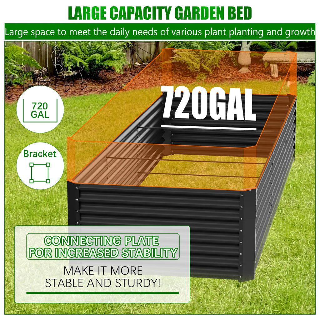 Galvanized metal raised vegetable tray, 240/gallons, open base, rustproof corrugated steel for vegetables, herbs and flowers, quick assembly in 10 minutes for outdoor gardening, patio and yard.