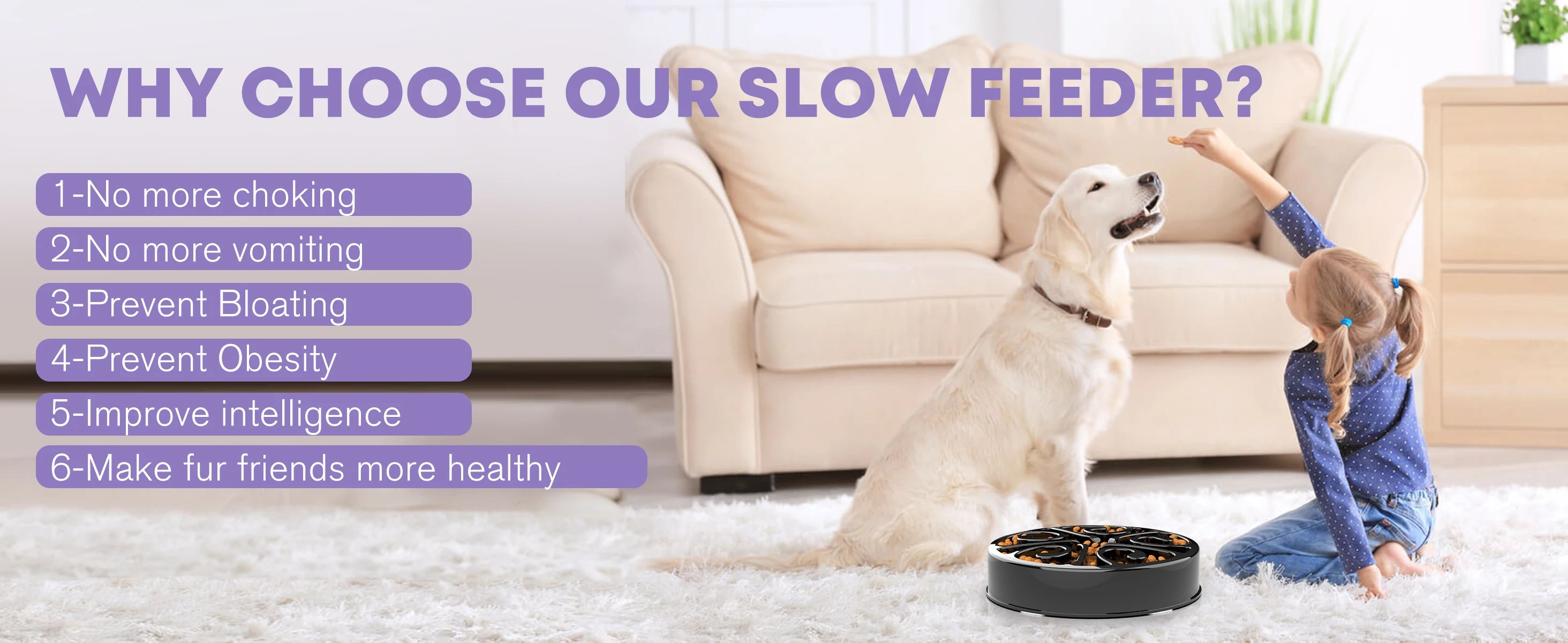 Non-slip black slow feeder dog bowl prevents bloating and gulping for healthy digestion in large and small dogs.
