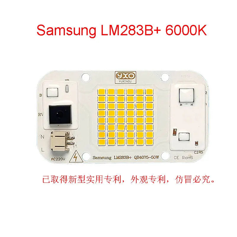 Full spectrum LED grow light chip on white PCB with yellow LED array, 6000K