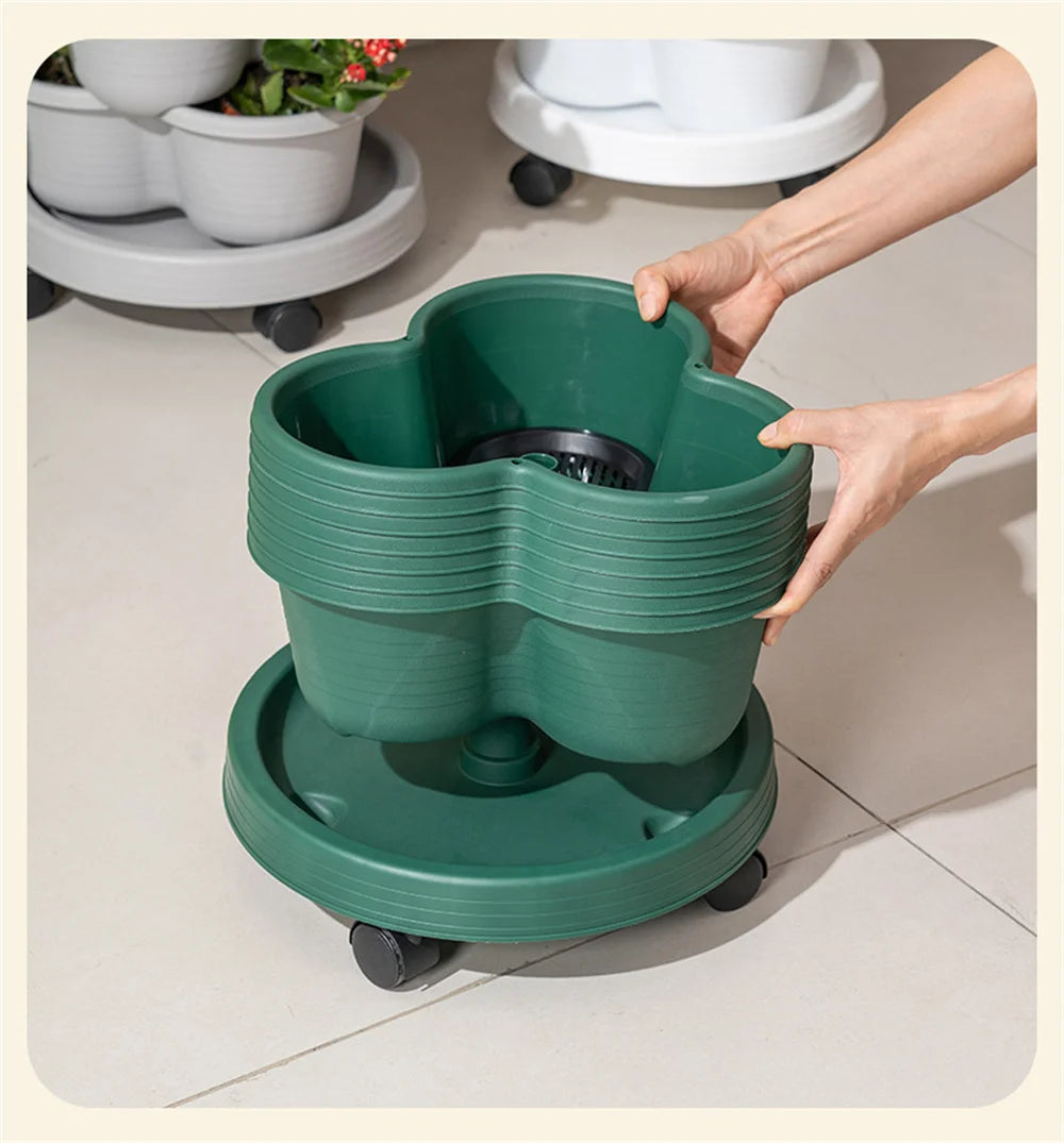 3-4-Tier Stackable 3-Petal Modular Vertical Garden Planter with Wheels Movable for Strawberries, Herbs, & Vegetables,