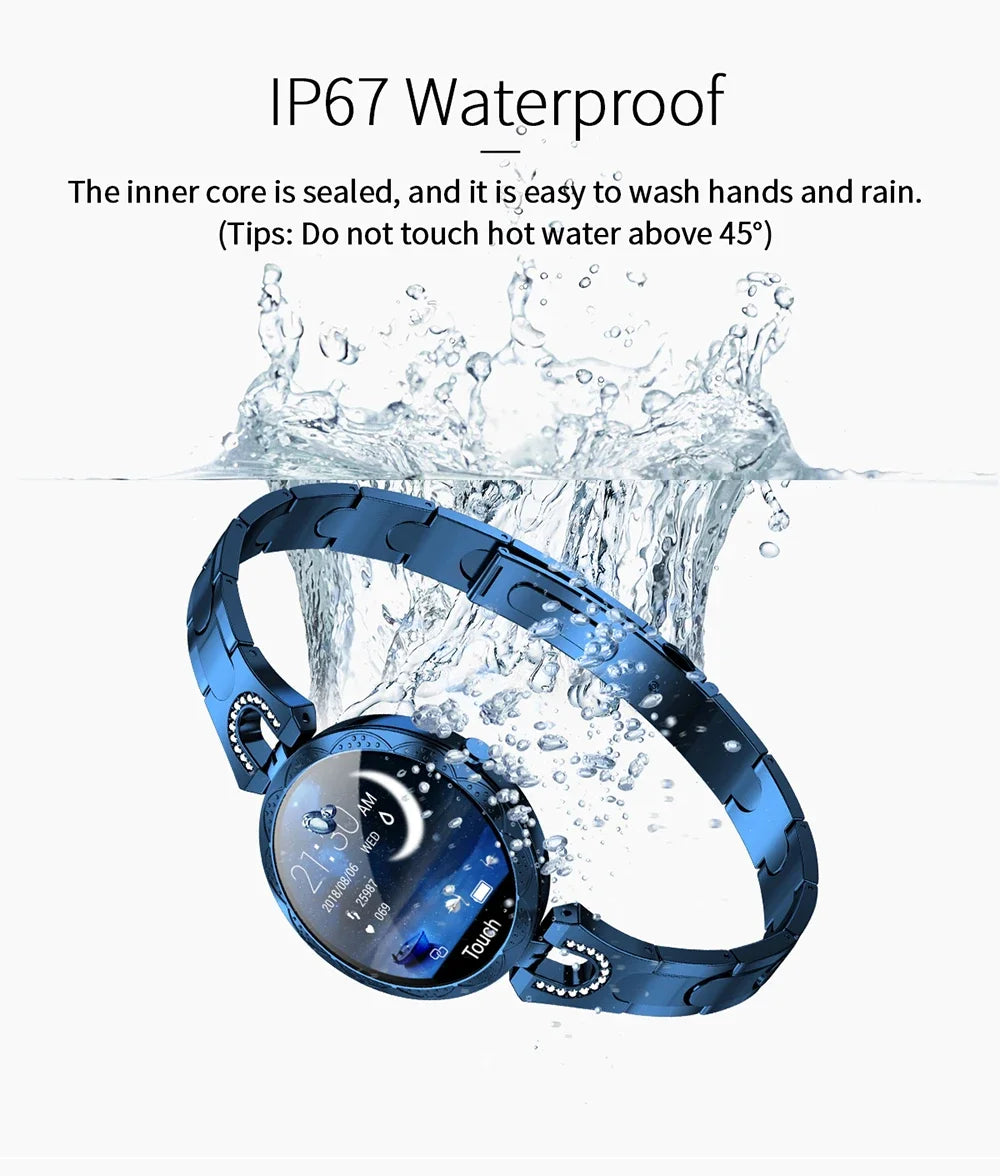 Fashion Ladies Smart Watch Luxury Women Bluetooth Wristband Waterproof Blood Pressure Fitness Tracker Bracelet Crystal Watch