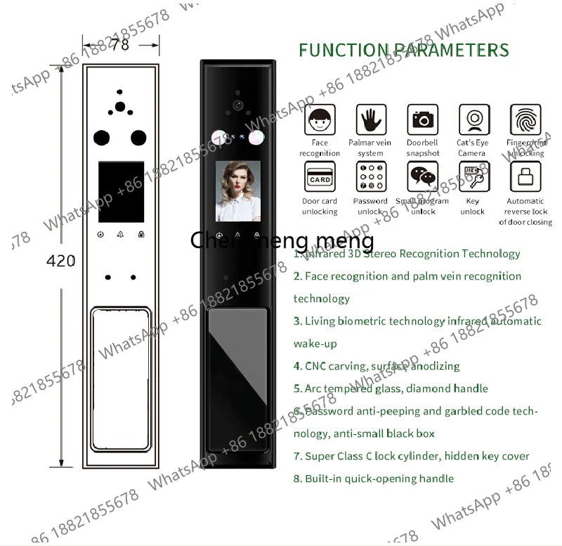 Intelligent Lock for Apartment Face and Palm Vein Recognition Smart Door Lock With Camera Cat Eye Fingerprint Door Lock