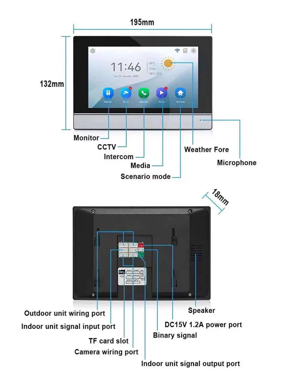 7 inch Touch Screen Video Doorbell Intercom 4 Wired Tuya WiFi Video Doorphone System for 5/6/8 Family Apartment RFID Card Unlock