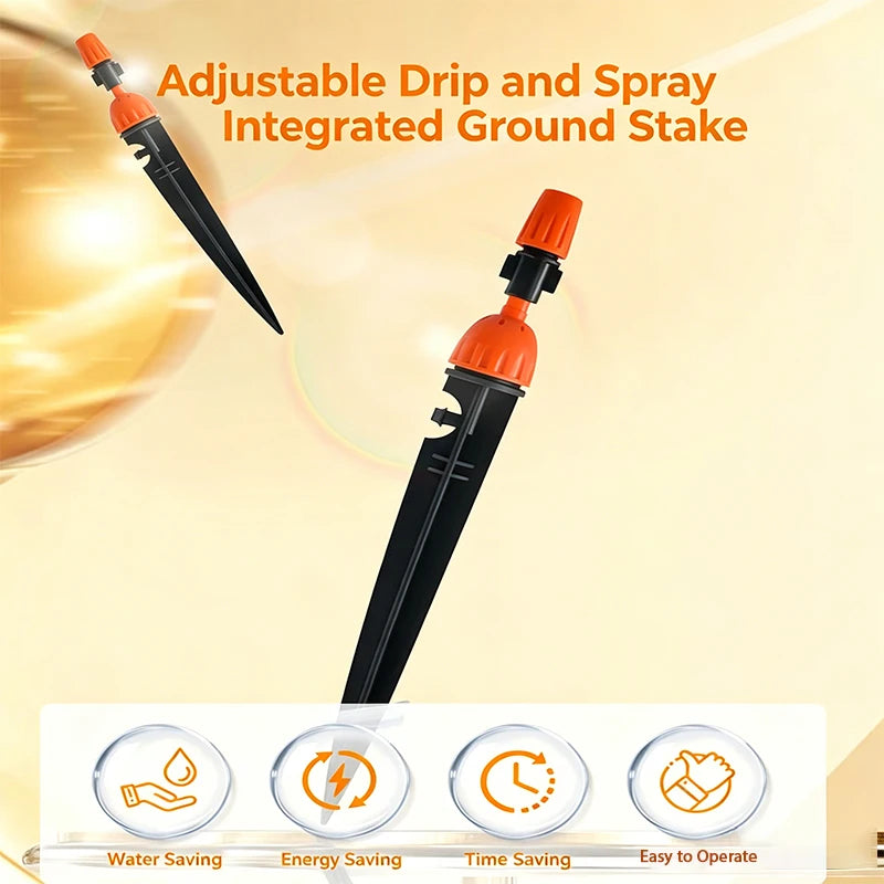 360° Adjustable 2-in-1 Drip Spray Stake Emitter Shutoff Mist Nozzle Garden Micro Irrigation Water Stake for Pots Lawn Greenhouse