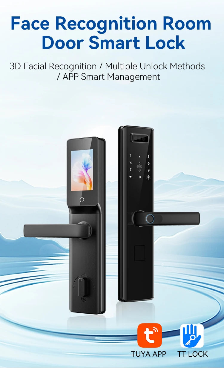 Rfid Keyless Tuya Wifi 3D Face Recognition Digital Electronic Lock Handle Fingerprint Smart Door Lock With Camera
