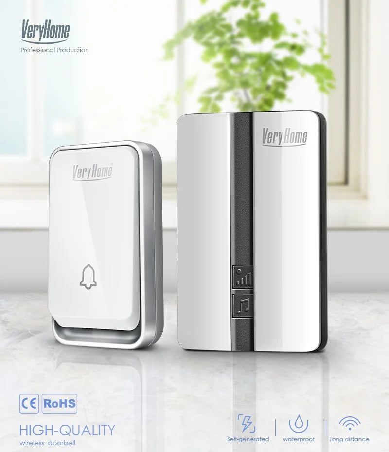 K33 Wireless Doorbell Waterproof Self-powered Button Smart Door Bell Sets Home Welcome Outdoor House Chimes  Receiver