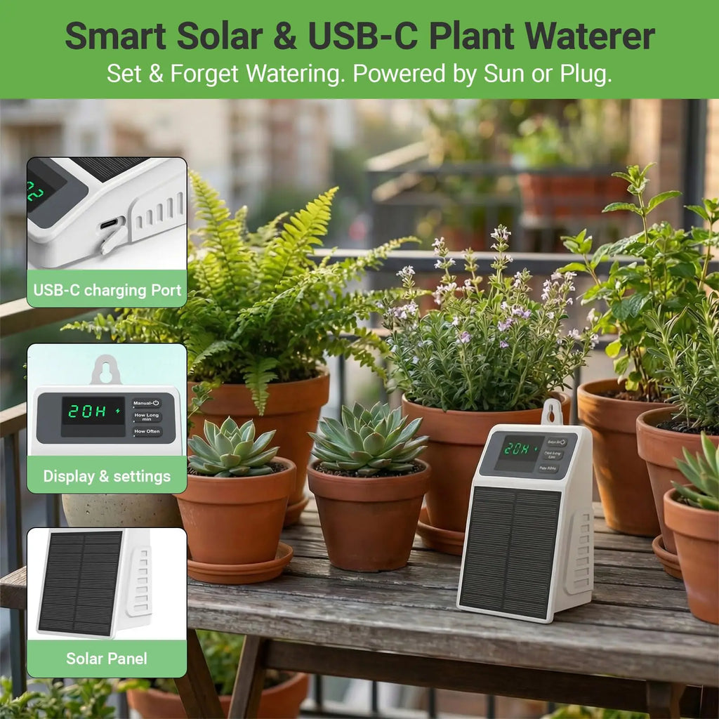 Upgraded Solar Drip Irrigation System Automatic Watering Plants Supplies for Home and Garden Balcony Greenhouse Hanging Plants