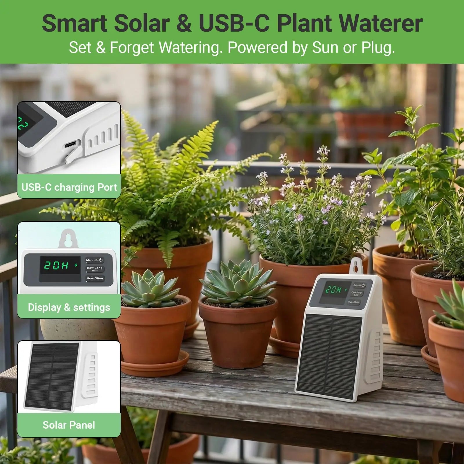 Upgraded Solar Drip Irrigation System Automatic Watering Plants Supplies for Home and Garden Balcony Greenhouse Hanging Plants