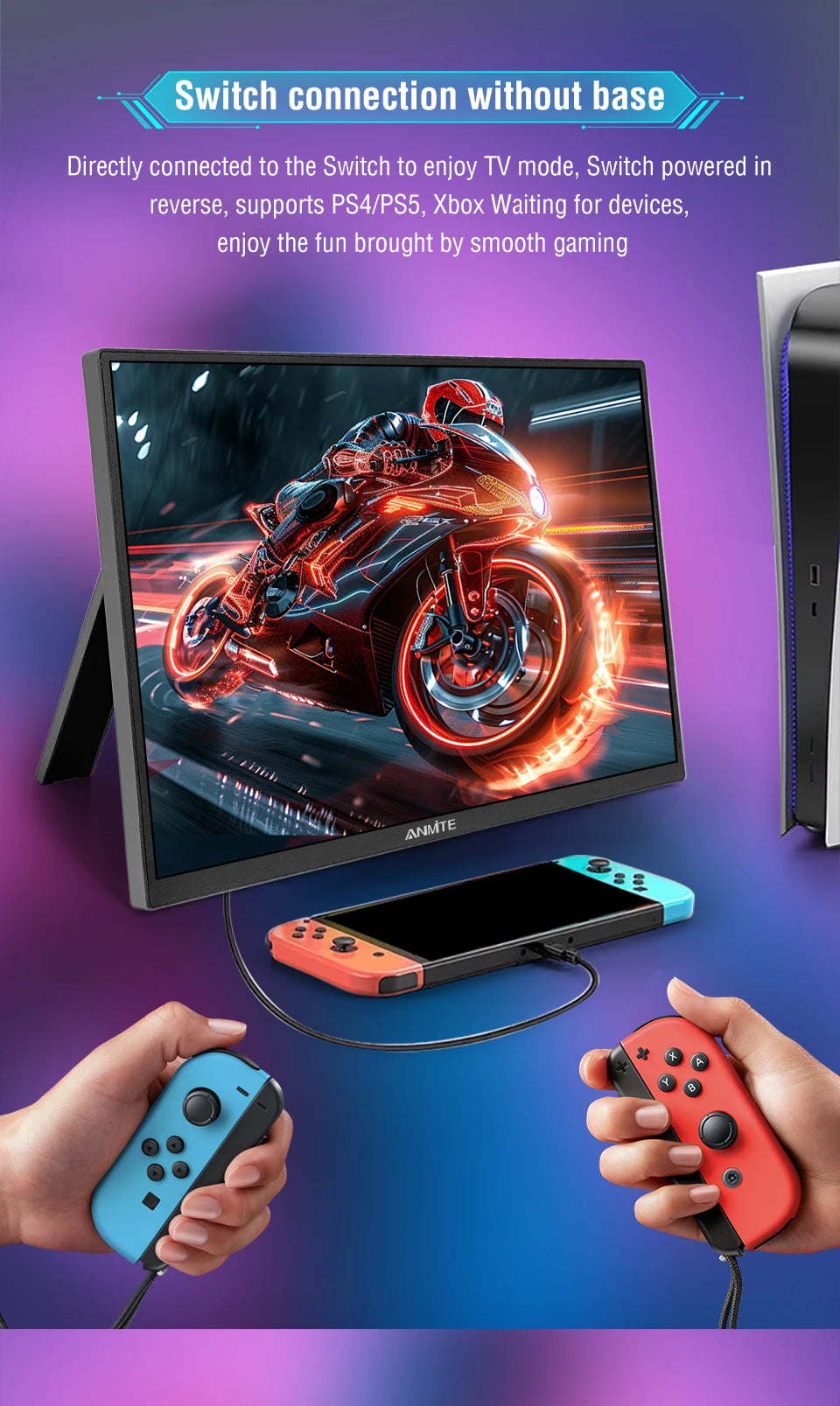 Anmite 18.5inch Portable Monitor 120Hz RGB100% With VESA Hole & Back bracket Laptop Extended Display ADS-IPS HDR Screen