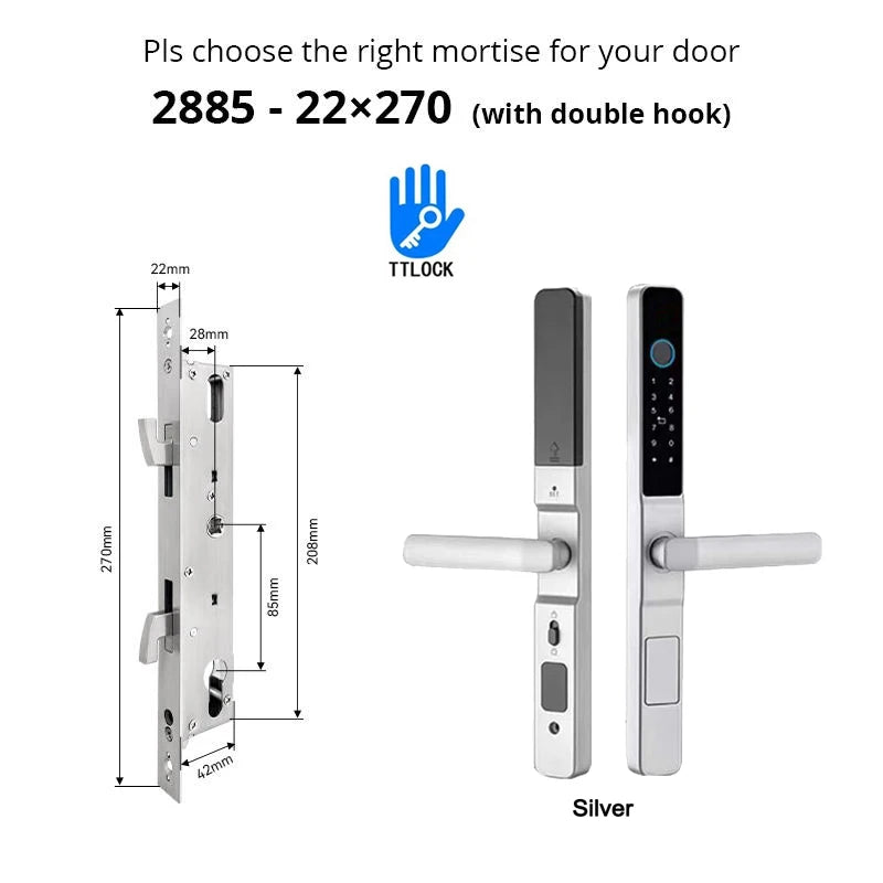 Slim 3.5cm Waterproof Aluminum Smart Door Lock with TTLock Bluetooth Fingerprint Password IC Card APP Control for Sliding Doors