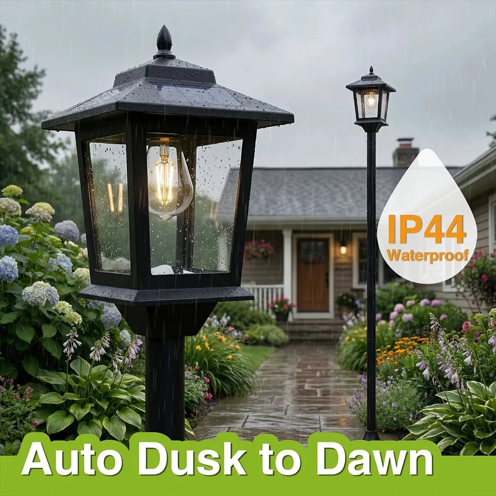 2 PCS Solar Garden Light Outdoor Waterproof LED Lawn Lamp Vintage Style Solar Powered Pathway Light for Yard Patio Driveway