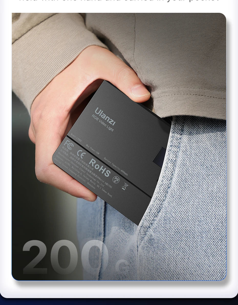RGB LED Video Light | Portable 4000mAh CRI 95+ Pocket Panel (Ulanzi LT002) Tidesmit