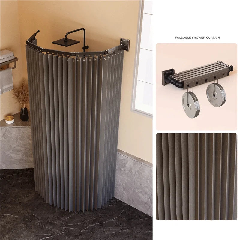 Foldable Shower Curtain Rod Set Invisible Bathroom Partition Waterproof High-End Dry Wet Separation Eye Protection Included