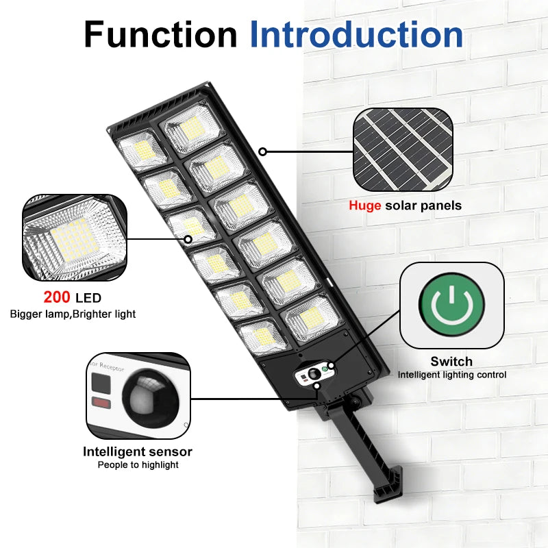 8000W 160000 LM Super Bright Solar Street Lights 1008 LED Solar Lights Outdoor Street Lamp 3 modes IPX65 Waterproof Garden Lighting With Smart Motion Sensor