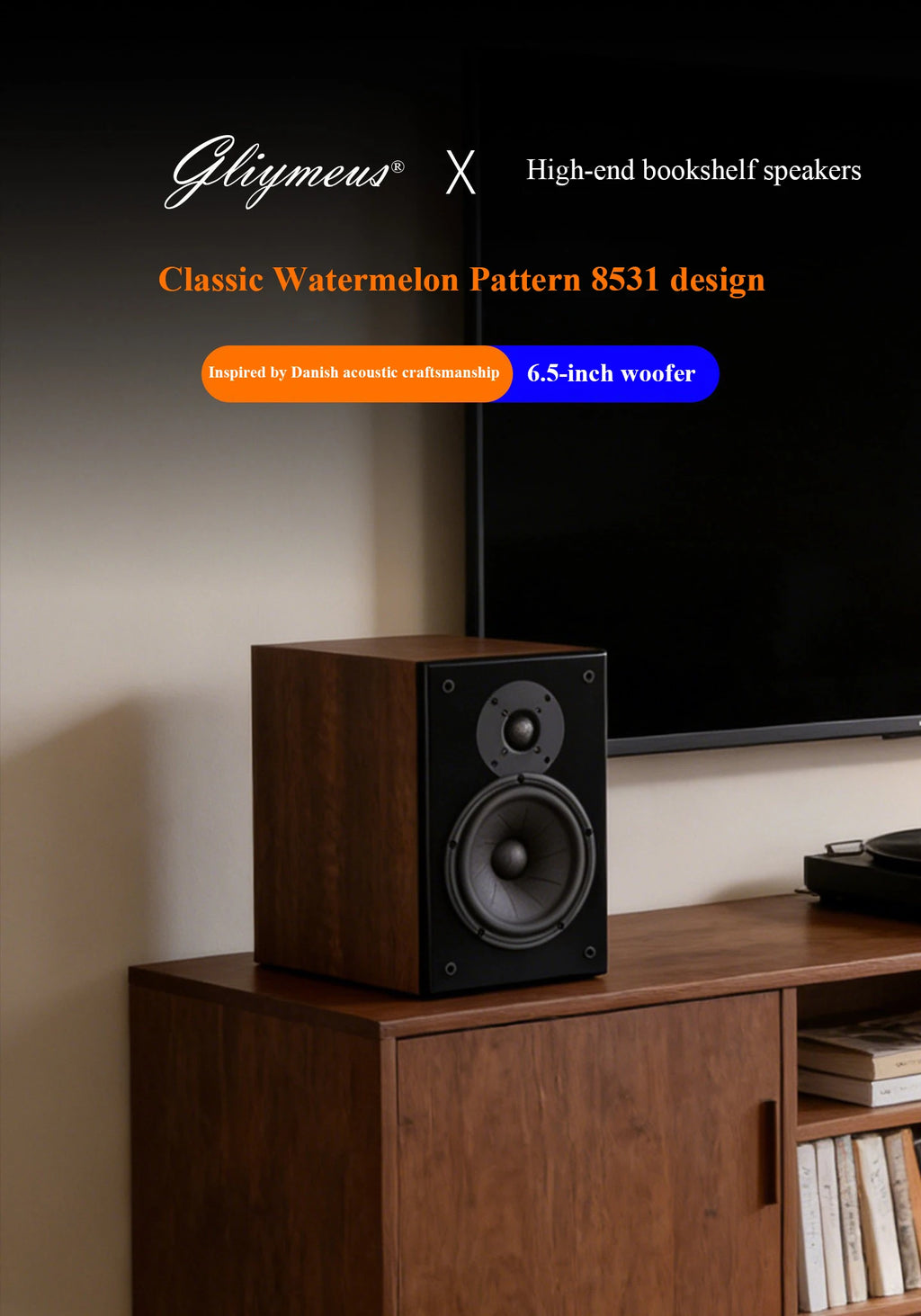 High-end 6.5-inch HIFI Passive Bookshelf Speaker 2-way Crossover Bi-wiring Connection 150W High-fidelity Wooden Audio Speaker