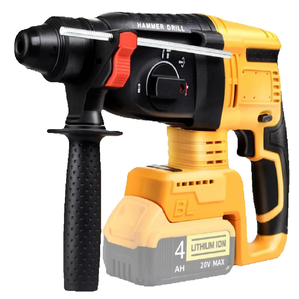 Brushless Cordless Rotary Hammer Drill 3-in-1 Heavy Duty Electric Demolition Hammer Impact Drill Concrete Breaker Chisel Power Tool High Power SDS Plus Compatible Lithium Battery