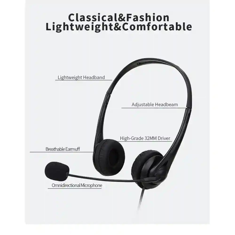 Computer Headset with Noise Cancelling Mic - USB & 3.5mm Options Tidesmit