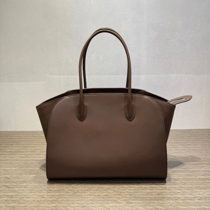 2026 high-quality genuine leather Marlo 12 inch 14 inch saddle leather tote bag, women's shoulder bag, high-end leather texture,
