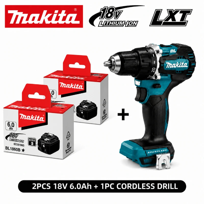 Original Makita 18V Cordless Drill Brushless High Torque Electric Drill DDF487 + Battery Pack BL1860B BL1840 DIY Professional Tool EU Fast Shipping