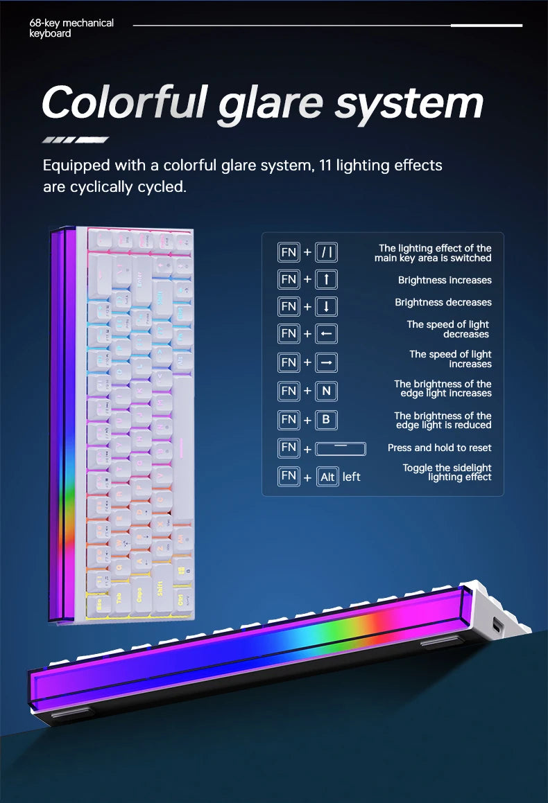 New Ajazz Nacodex Nk68 Mechanical Keyboard Terrain keycap Rgb Light Bar 68-Key Wired Gaming Office Wired Connect Keyboard
