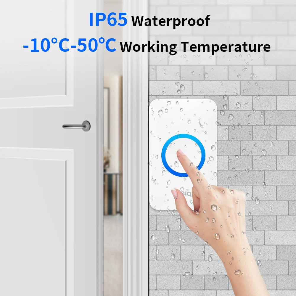 Meian IP65 Waterproof Wireless Doorbell Smart Home Outdoor Door Bell 60 Ringtone 5 Volume Adjustable LED Flash Smart Door Bell