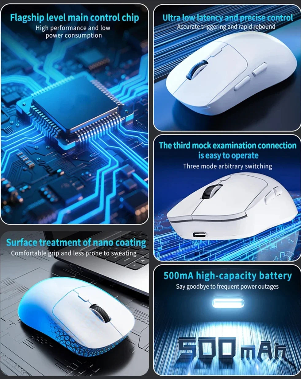 Wireless Mouse three-mode Silent Bluetooth Mice USB Rechargeable Ergonomic Portable Laptop Office Gaming Mouse