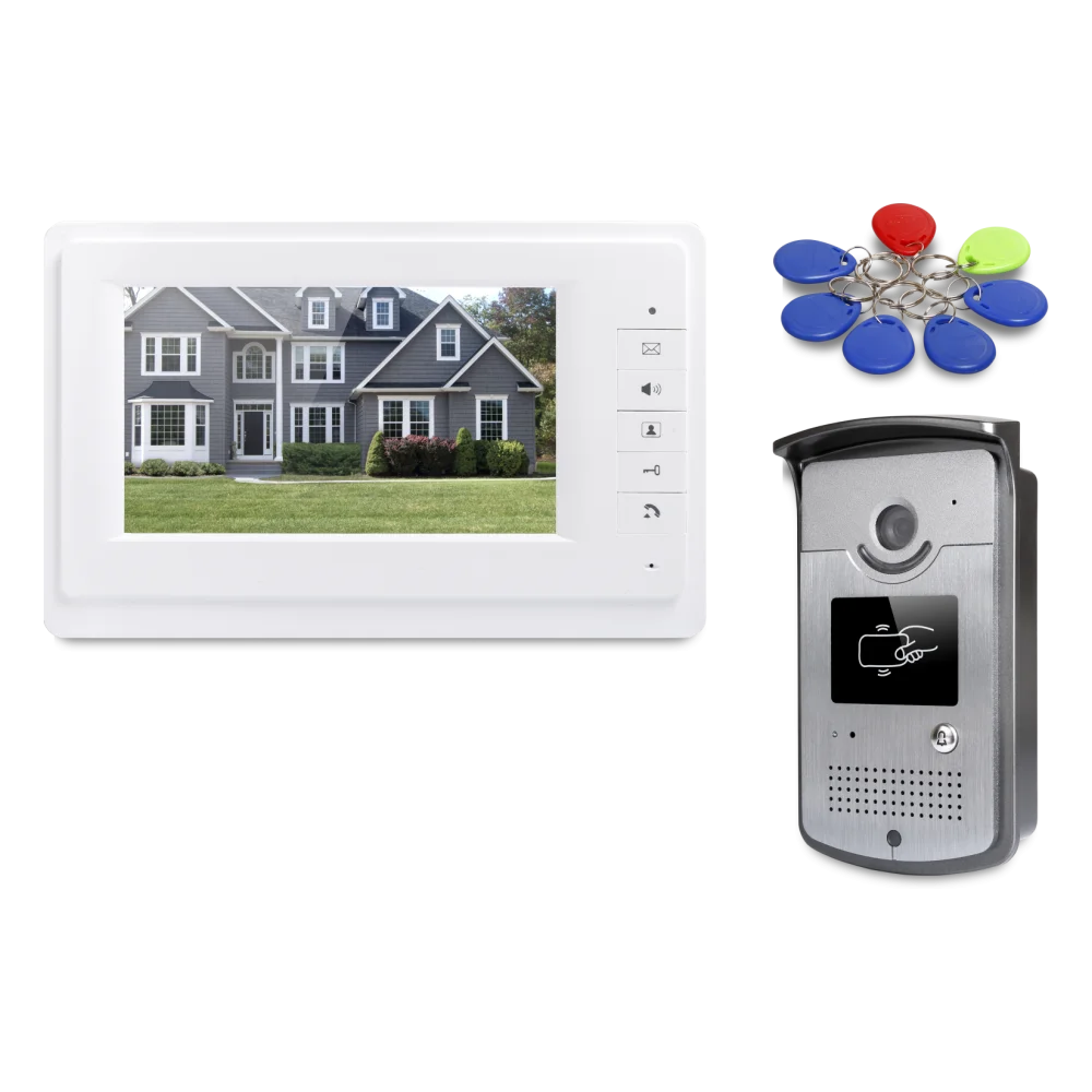 7" Wired Video Door Phone Doorbell Home Security Intercom System 1-In 1-Out RFID Access Control Night Vision Camera