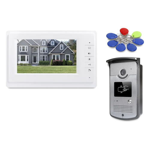 7-inch wired video door phone with indoor monitor and brushed metal outdoor intercom