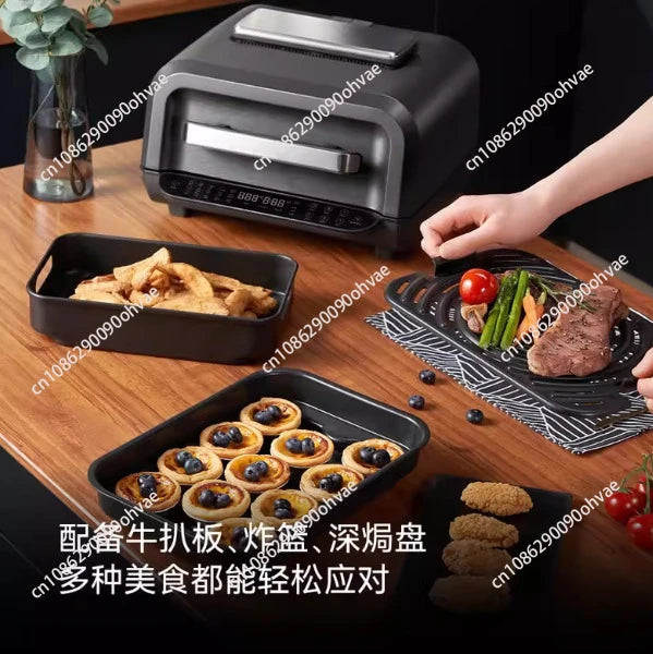 8-in-1 Multifunctional Indoor Smokeless Grill&Air Fryer Built With Smart Thermometer, Household Multi-purpose Cooking Appliance