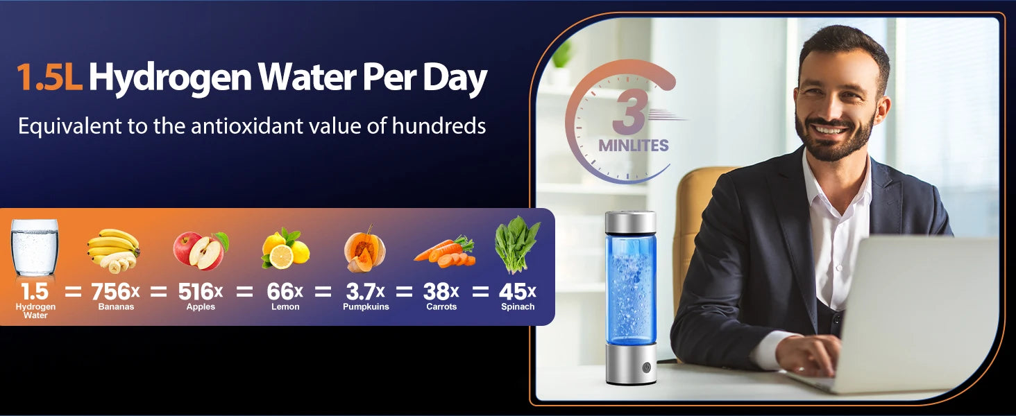 Tidesmit portable hydrogen water generator bottle with electric alkaline ionizer technology for health-focused drinks