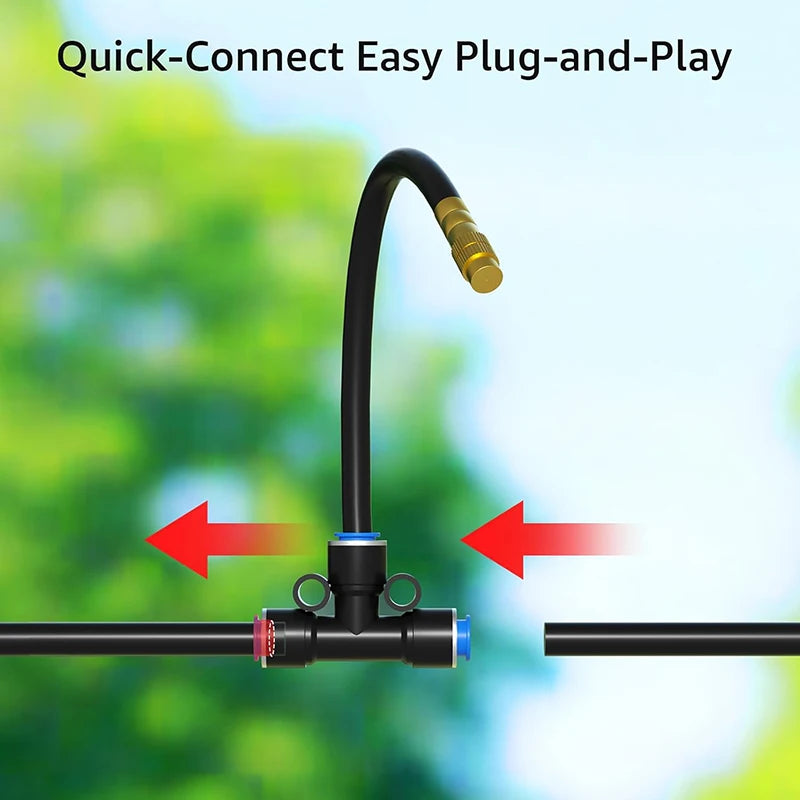 Quick-connect water splitter fitting with black valve and brass connector for garden hose