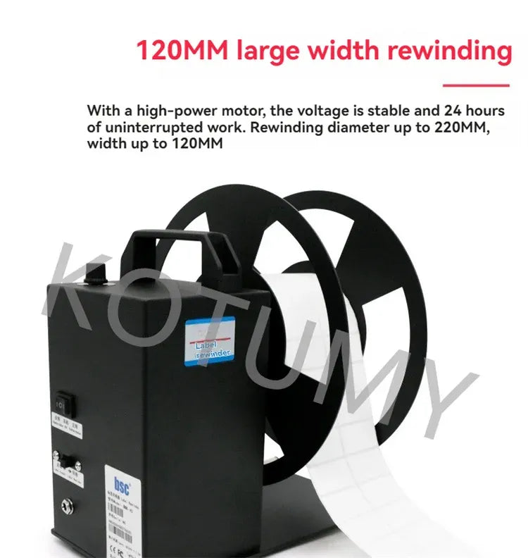 Automatic label rewinder machine with dual roller frame and wide label roll rewinding
