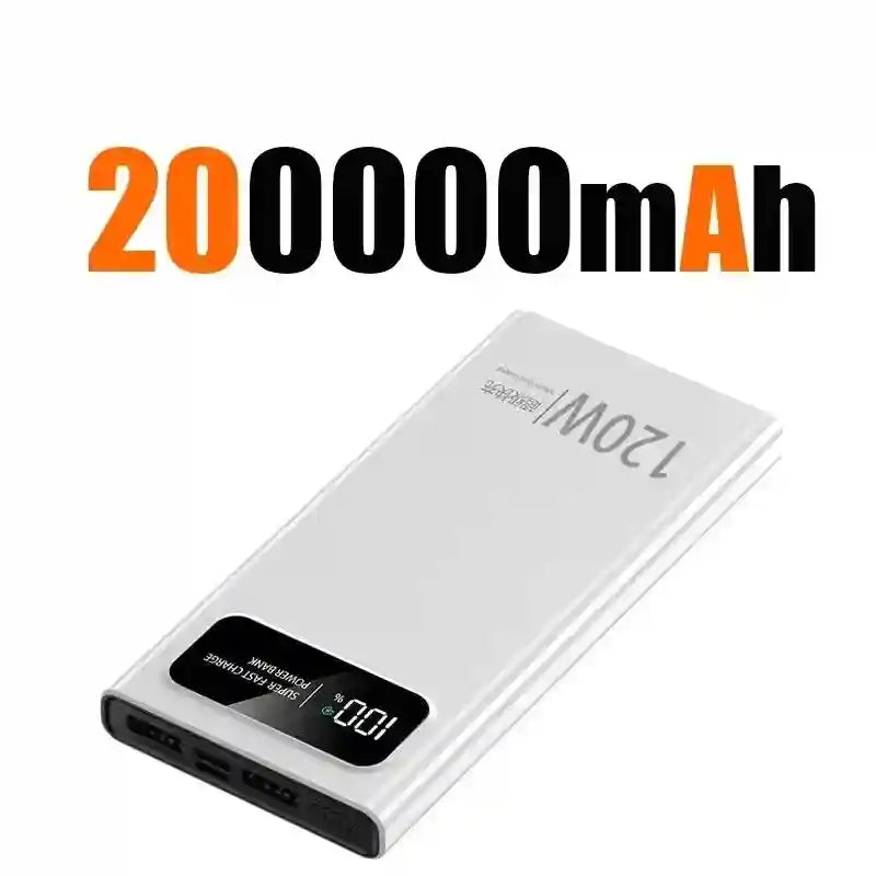 Tidesmit 200000mAh Power Bank - 120W Fast Charging Portable Battery White 200000mah Tidesmit