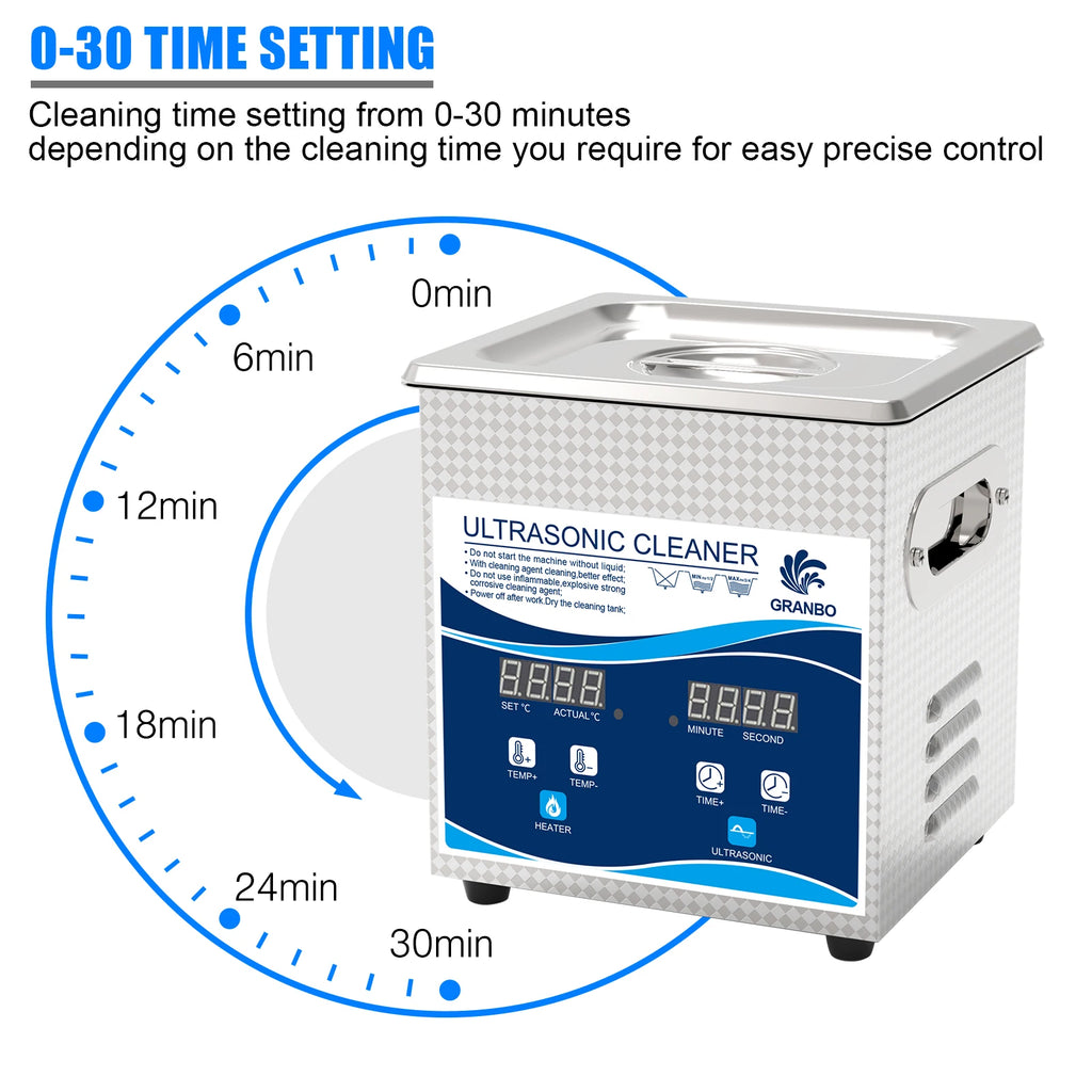 Tidesmit 1.3L digital ultrasonic cleaner featuring degas and heater settings for jewelry glasses and metal parts