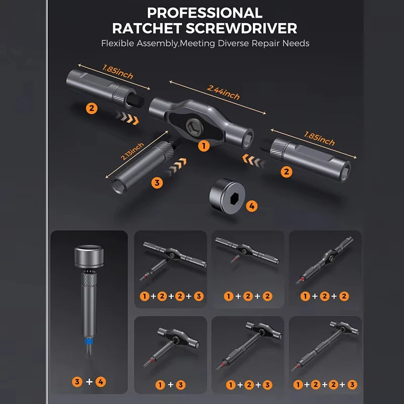 74 in 1 Ratchet Screwdriver Set Detachable T Handle Precision Repair Tool Kit Portable Magnetic Bits for Furniture Computer Bicycle Eyeglasses Phone Electronics DIY Home Maintenance Multi Function Hand Tool Kit