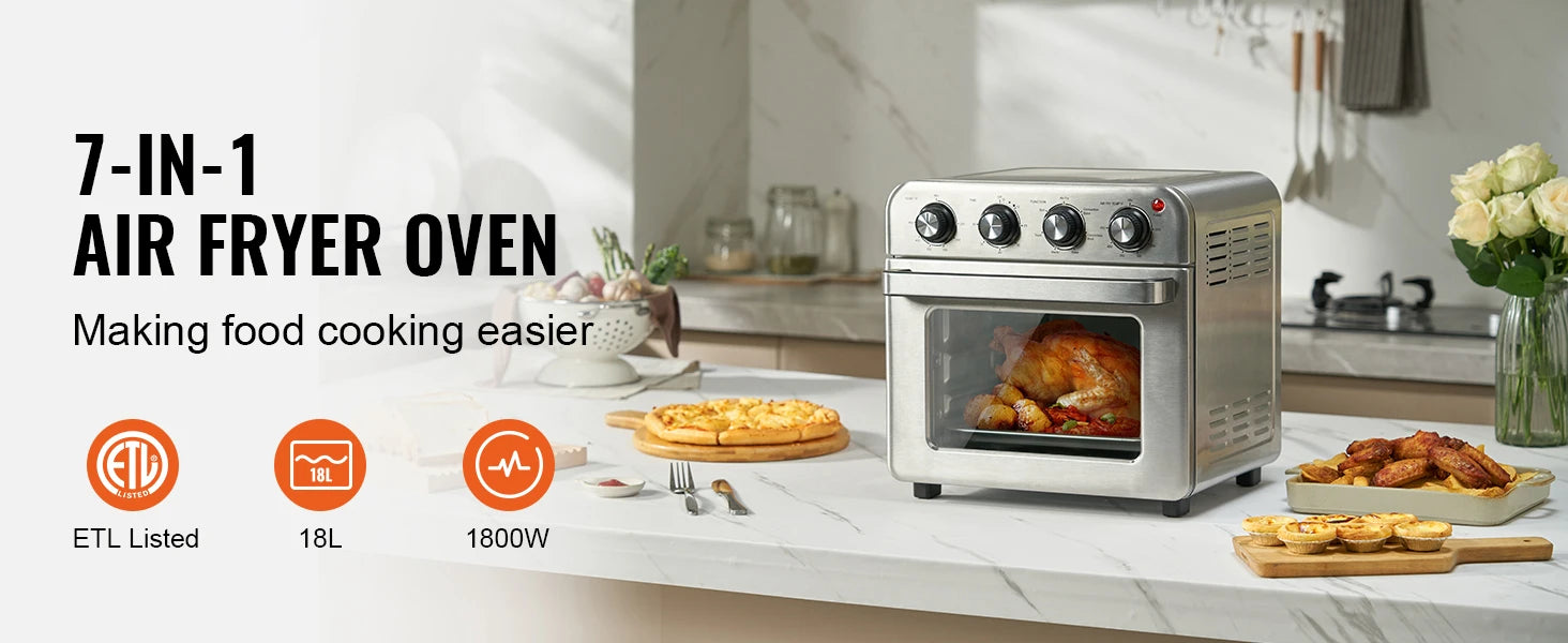 SucceBuy 18L 1700W Air Fryer Toaster Oven Stainless Steel Toaster Ovens Countertop Combo with Grill Home and Commercial Use